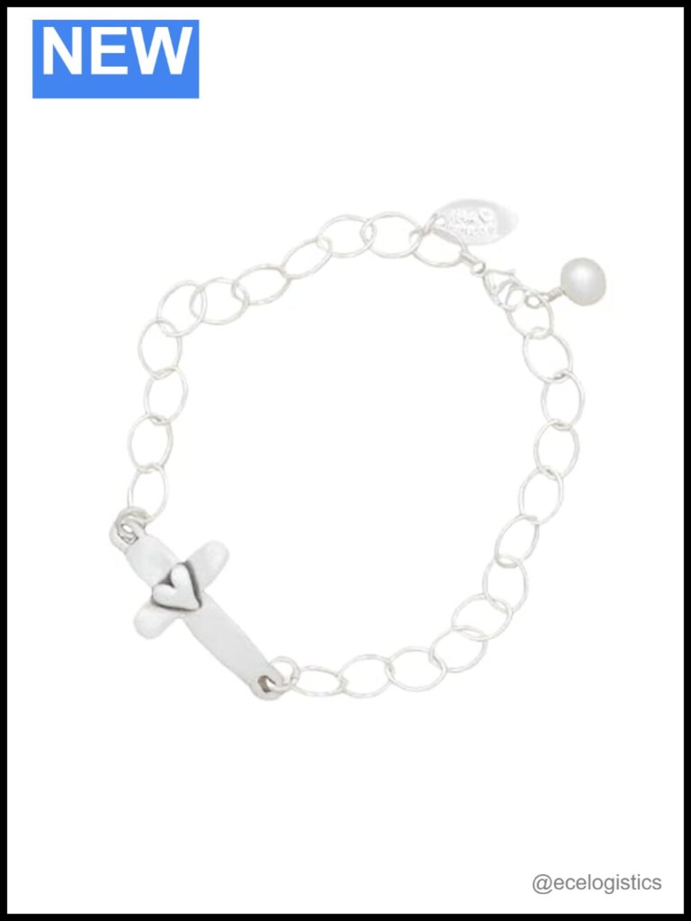 Sterling Silver Freshwater Pearl Cross Faith Bracelet 8in